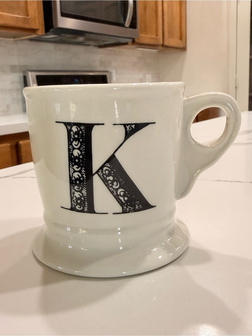 Anthropologie Homegrown Initial "K" Monogram Mug - Black& White Vintage Art Deco